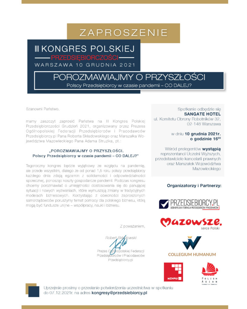 Collegium Humanum Partnerem III Kongresu Polskiej Przedsiębiorczości
