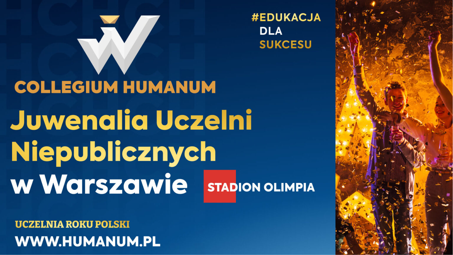 Zaproszenie na Juwenalia Uczelni Niepublicznych 2023 w Warszawie dla studentów Collegium Humanum